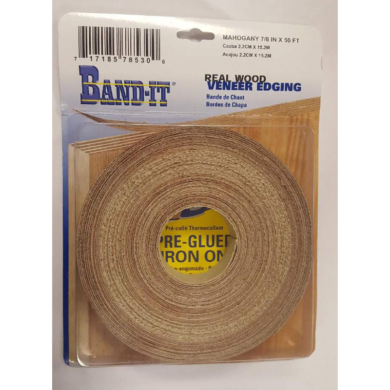 THE CLOVERDALE COMPANY INC, Band-It .030 in. X 7/8 in. W X 50 ft. L Mahogany Real Wood Veneer Edging