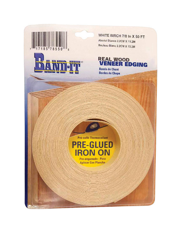 THE CLOVERDALE COMPANY INC, Band-It .030 in. X 7/8 in. W X 50 ft. L White Birch Real Wood Veneer Edging #2/BTR Premium Grade