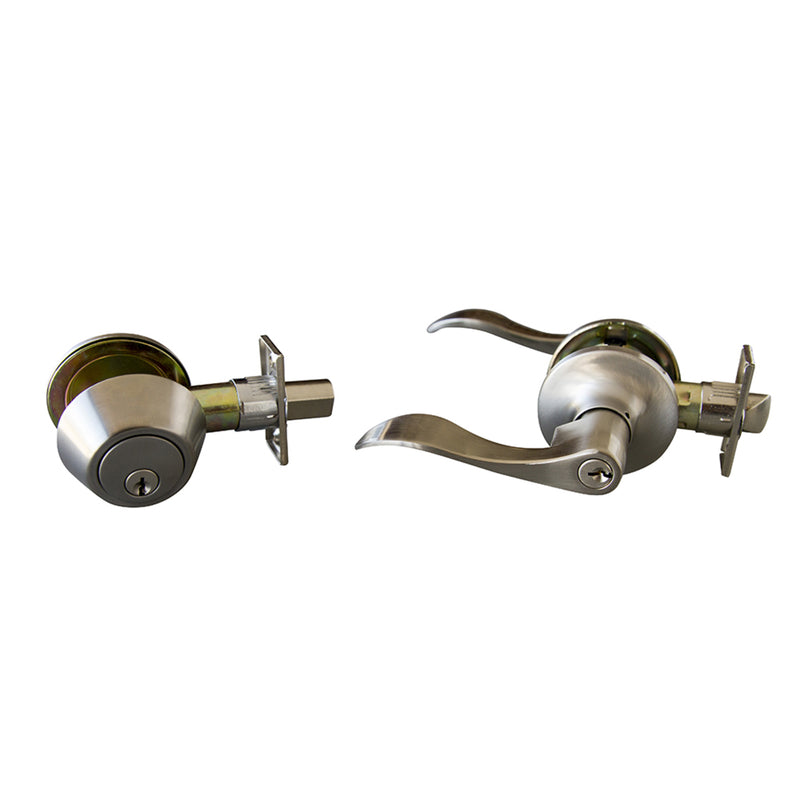 DHI CORP, Design House Stratford Wave Satin Nickel Entry Lever and Deadbolt Set 1-3/4 in.