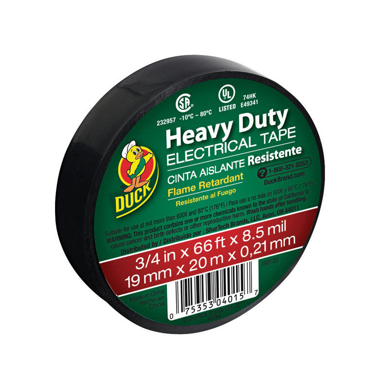 SHURTAPE TECHNOLOGIES LLC, Duck 3/4 in. W X 66 ft. L Black Vinyl Electrical Tape