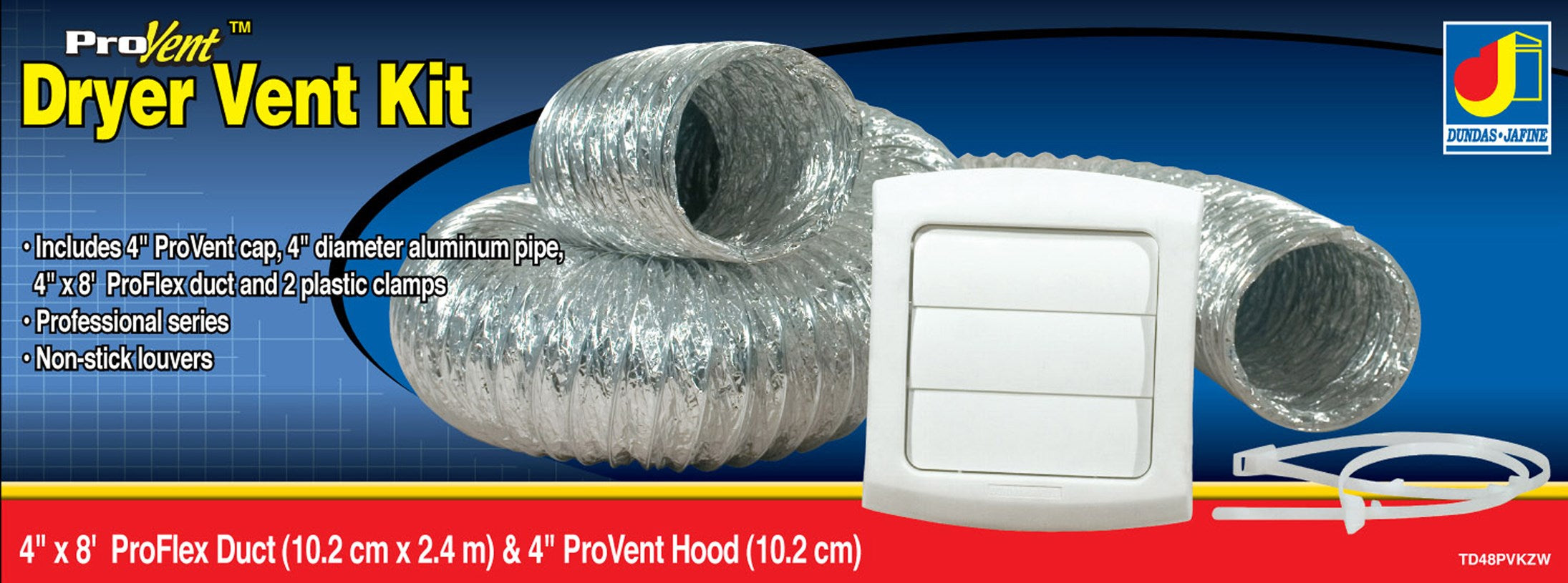 DUNDAS JAFINE INC, Dundas Jafine ProVent 4 in. D Silver/White Aluminum/Plastic Dryer Vent Kit