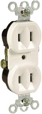 Pass & Seymour, Duplex Outlet, 2-Pole, 2-Wire Ground, White, 15-Amp, 125-Volt