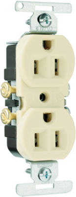 Pass & Seymour, Duplex Outlet, Copper/Aluminum, 2-Pole, 3-Wire Ground, Ivory, 15-Amp, 125-Volt