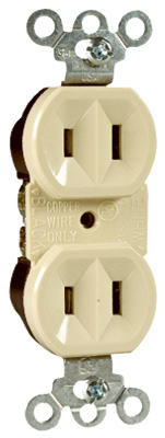 Pass & Seymour, Duplex Outlet, Ivory, 2-Pole, 2-Wire Ground, 15-Amp, 125-Volt