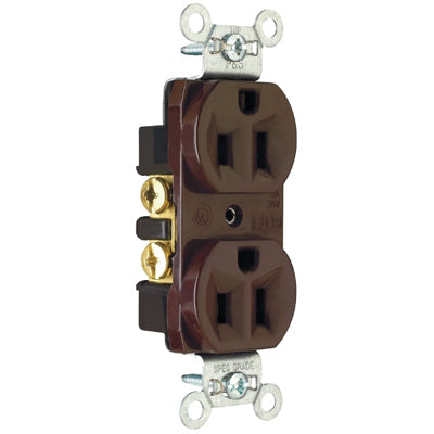 Pass & Seymour, Duplex Recepticacle Outlet, Construction Grade, Brown, 15A, 125V