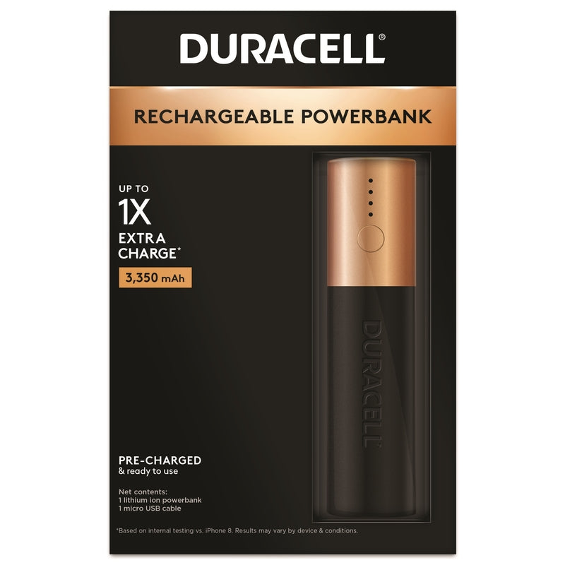 DURACELL DISTRIBUTING INC, Duracell 1X Black/Gold PVC 3350 mAh Rechargeable Power Bank