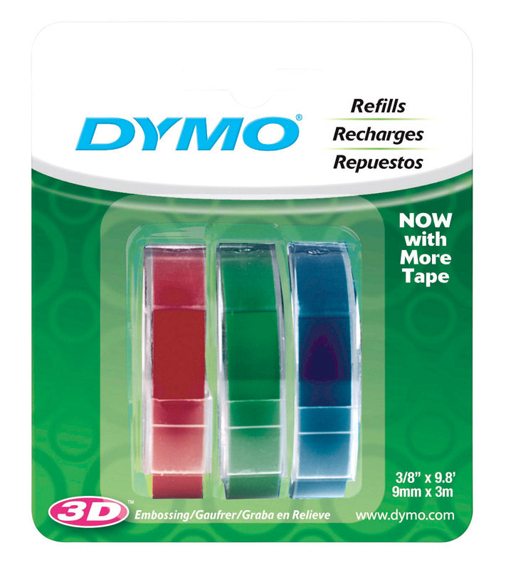 NEWELL BRANDS DISTRIBUTION LLC, Dymo Self-Adhesive 3/8 in. W X 9.8 ft. L Blue/Green/Red Embossing Label Maker Tape