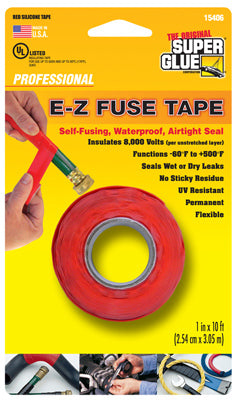 Super Glue, E-Z Fuse Silicone Tape, Red, 1-In. x 10-Ft.