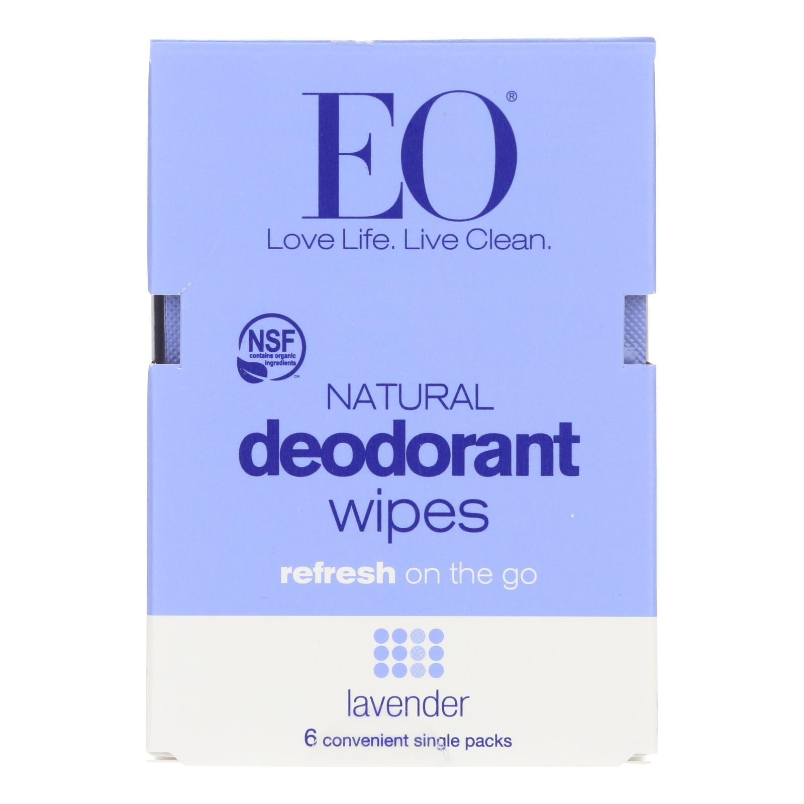 Eo Products, EO Products - Deodorant Wipes - Lavender - Case of 12 - 6 count (Pack of 12)