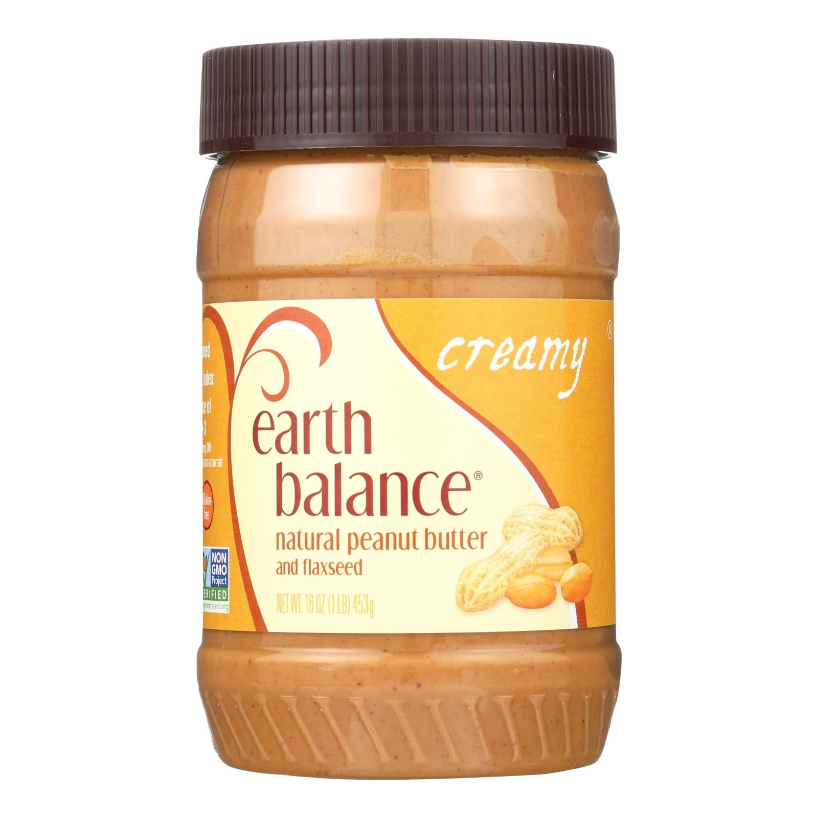 Earth Balance, Earth Balance Creamy Peanut Butter and Flaxseed - Case of 12 - 16 oz. (Pack of 12)