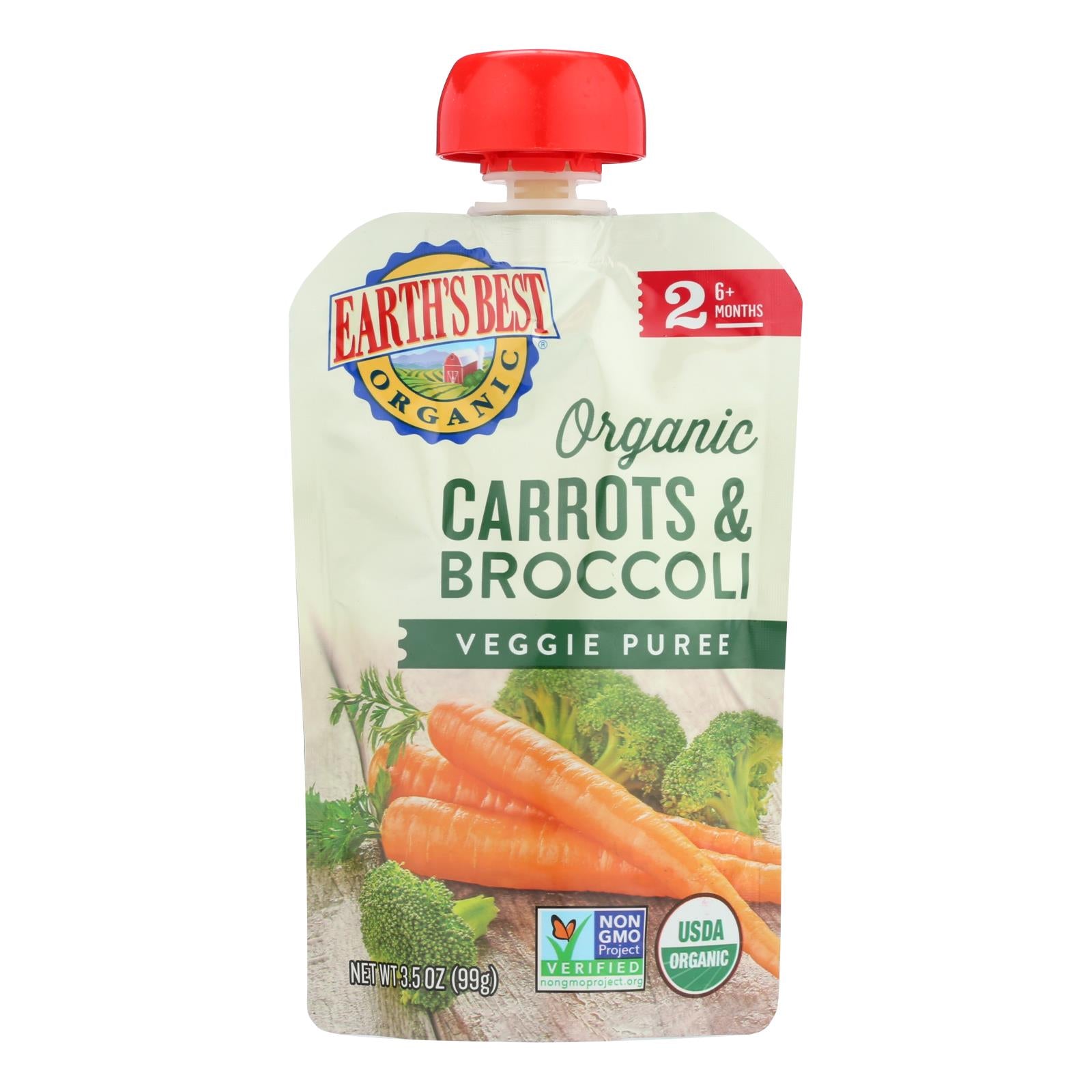 Earth'S Best, Earth's Best Organic Carrots and Broccoli Baby Food Puree - Stage 2 - Case of 12 - 3.5 oz. (Pack of 12)