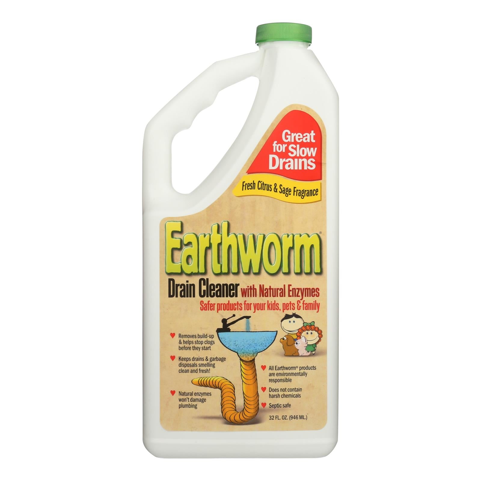 Earthworm, Earthworm Drain Cleaner - Case of 6 - 32 FL oz. (Pack of 6)