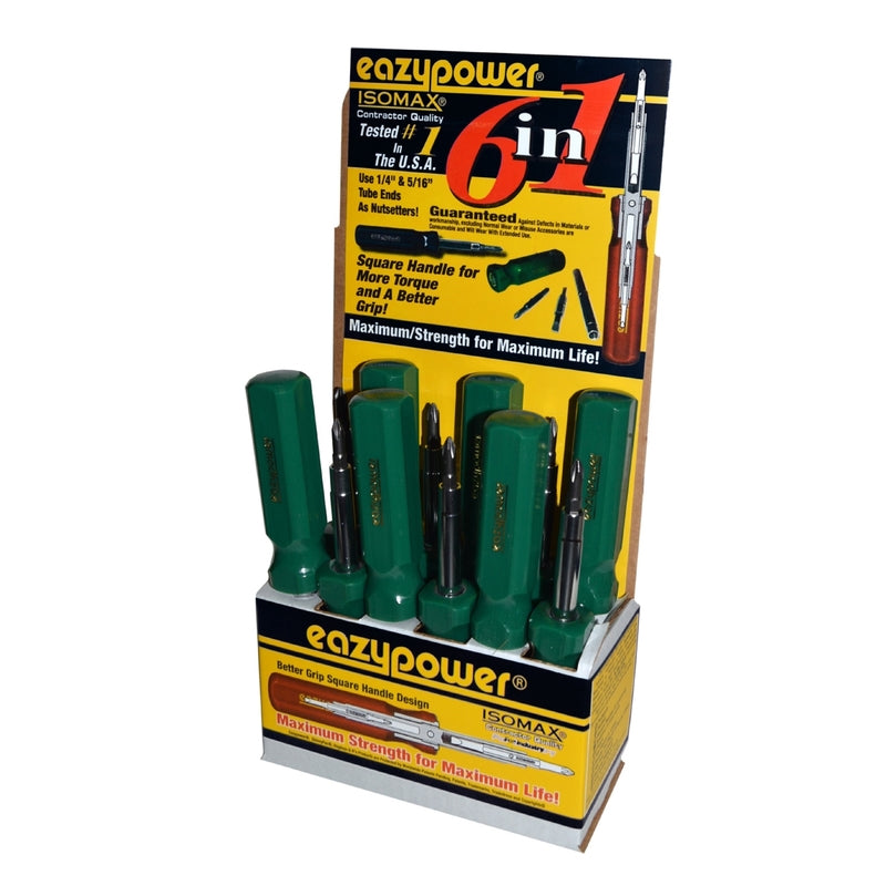 EAZYPOWER CORP, Eazy power 87621 6 In 1 Molded Green Screwdriver Display 1