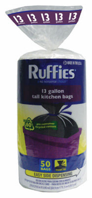 RUFFIES, Eco-Choice Kitchen Trash Bags, Twist Tie, 13-Gal., 50-Ct.