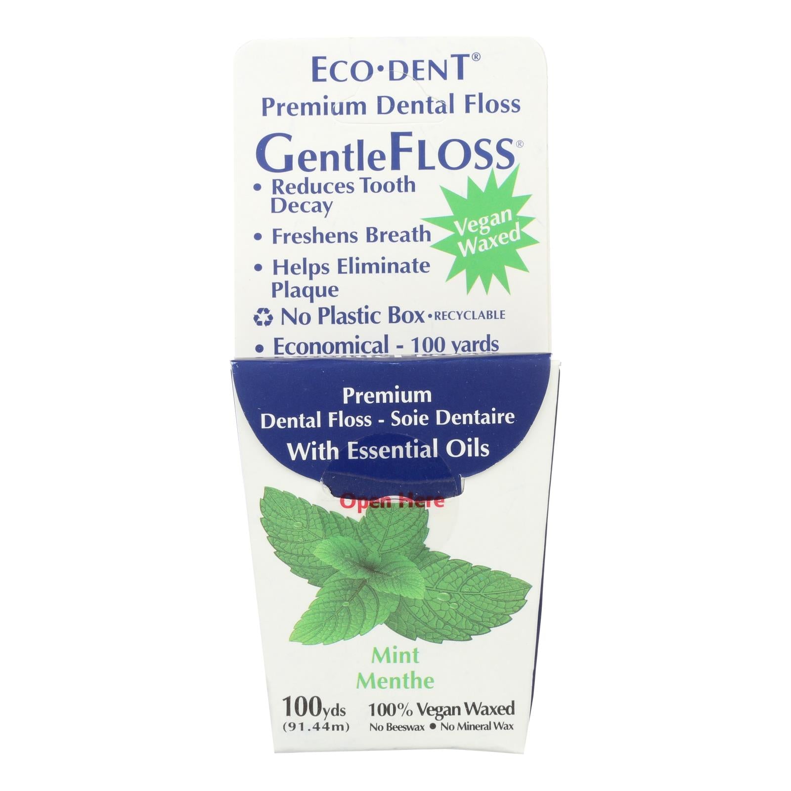 Eco-Dent, Eco-Dent GentleFloss Premium Dental Floss Mint - 100 Yards - Case of 6 (Pack of 6)