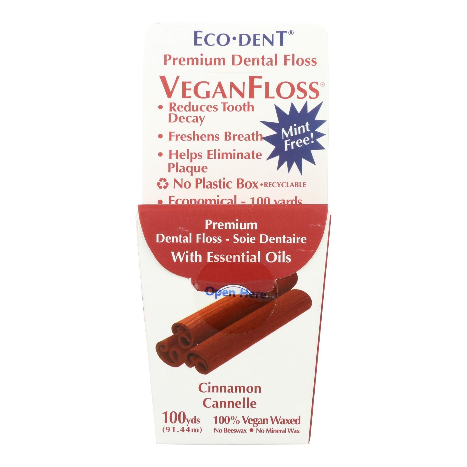 Eco-Dent, Eco-Dent VeganFloss Premium Dental Floss Cinnamon - 100 Yards - Case of 6 (Pack of 6)