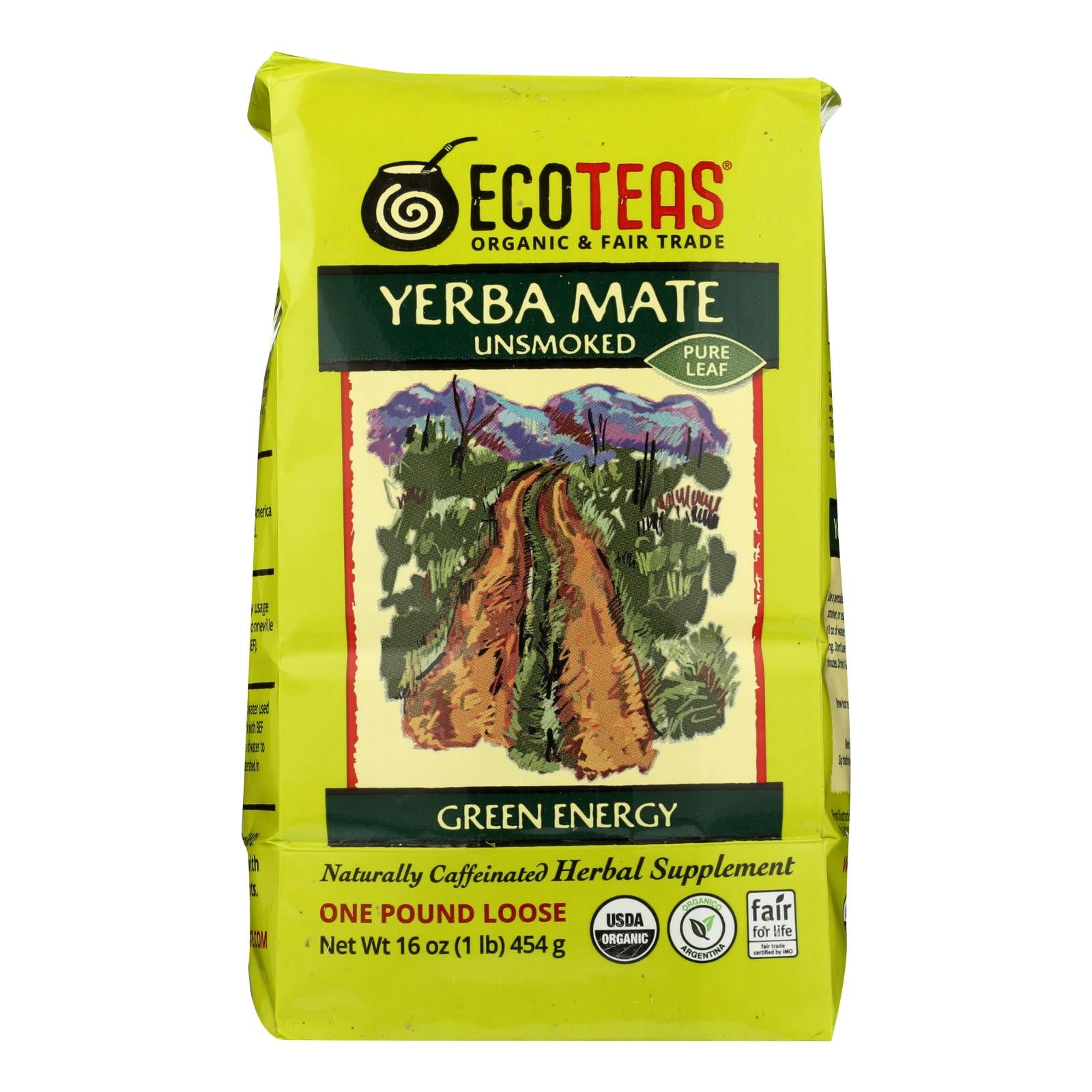 Ecoteas, Ecoteas Organic Yerba Mate Unsmoked Green Energy Loose Tea - Case of 6 - 1 lb. (Pack of 6)