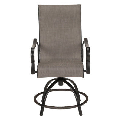 Four Seasons Courtya, Edison Park Swivel Chairs, Balcony Height, Taupe Sling Fabric, Gray Frames (Pack of 6)