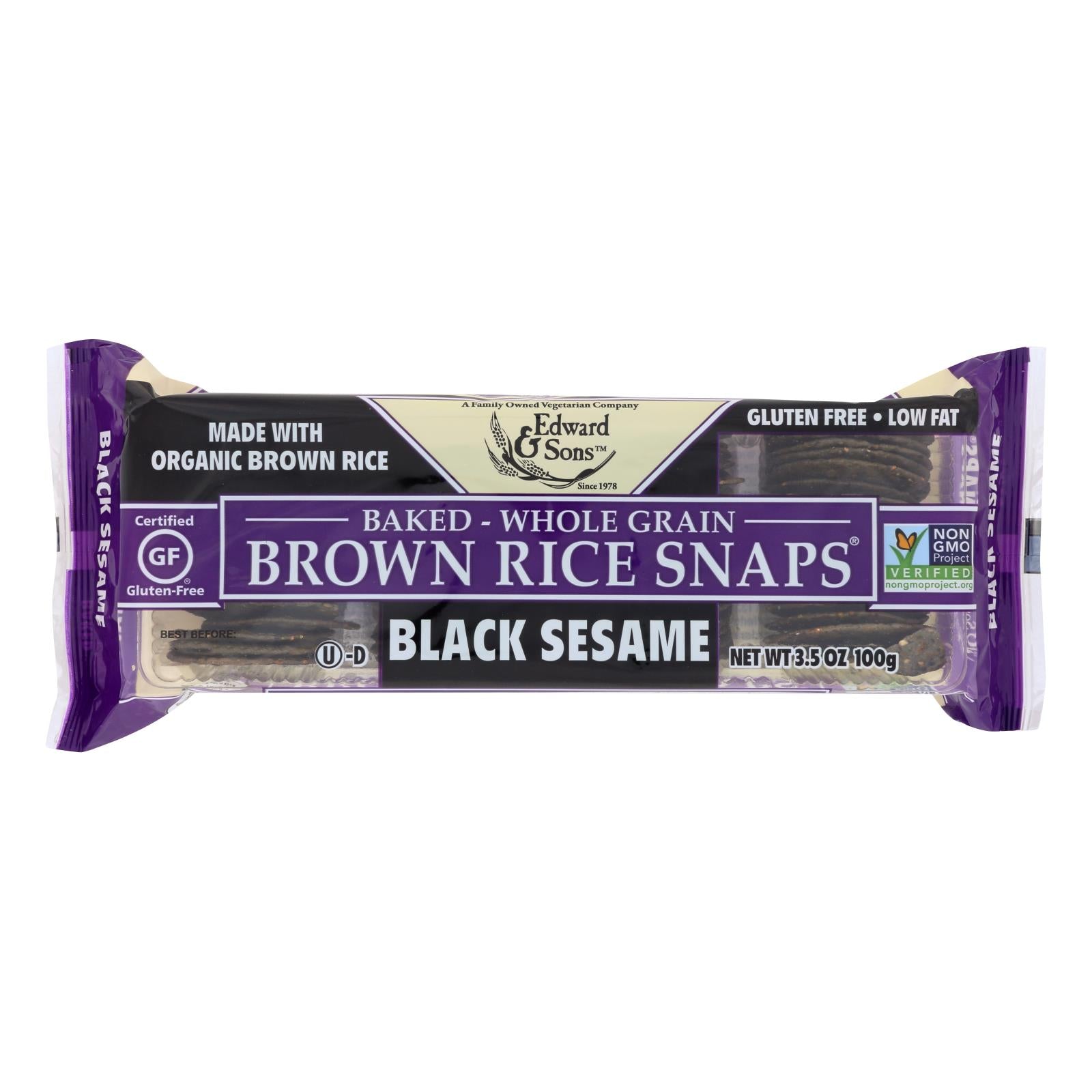 Edward & Sons, Edward and Sons Brown Rice Snaps - Black Sesame - Case of 12 - 3.5 oz. (Pack of 12)