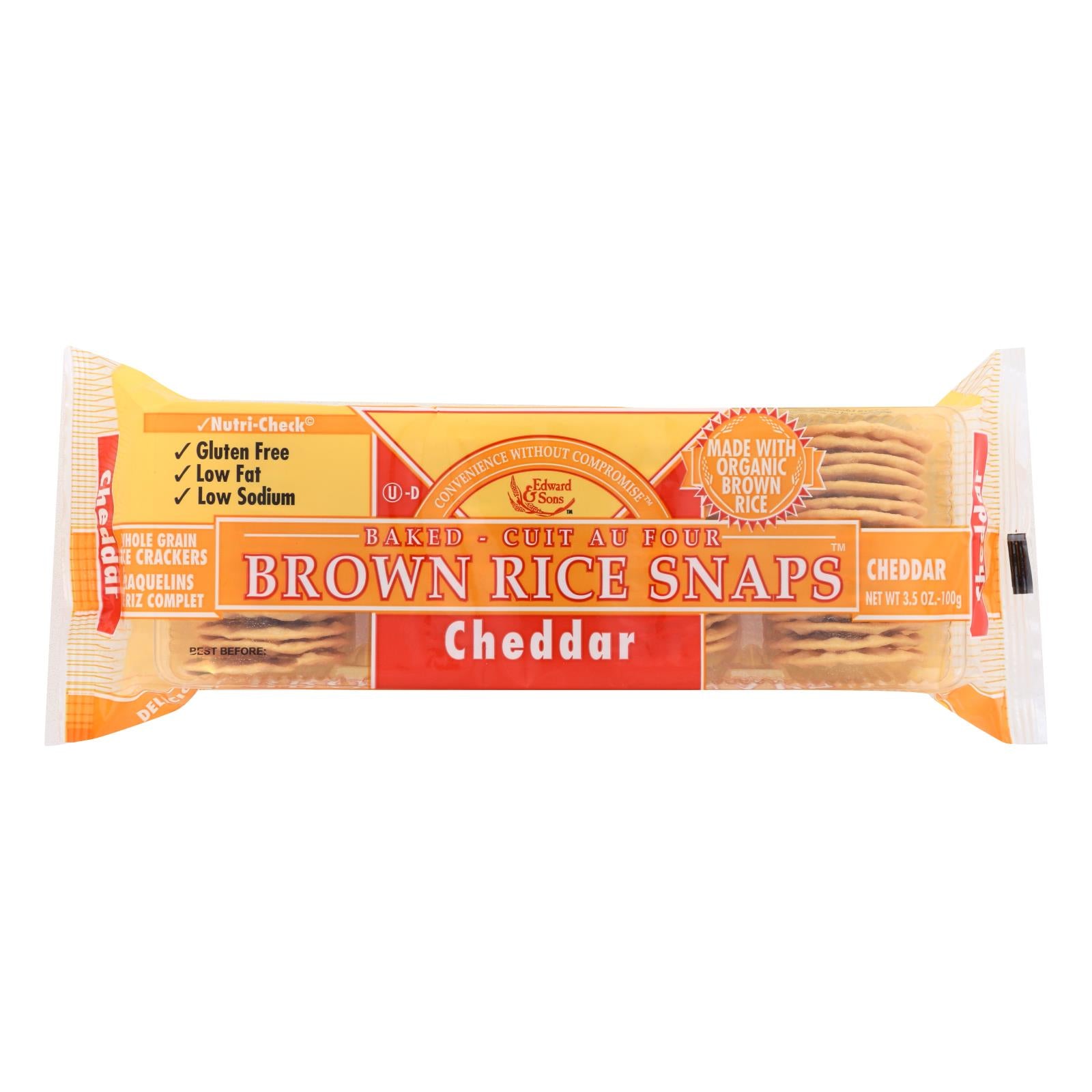 Edward & Sons, Edward and Sons Brown Rice Snaps - Cheddar - Case of 12 - 3.5 oz. (Pack of 12)