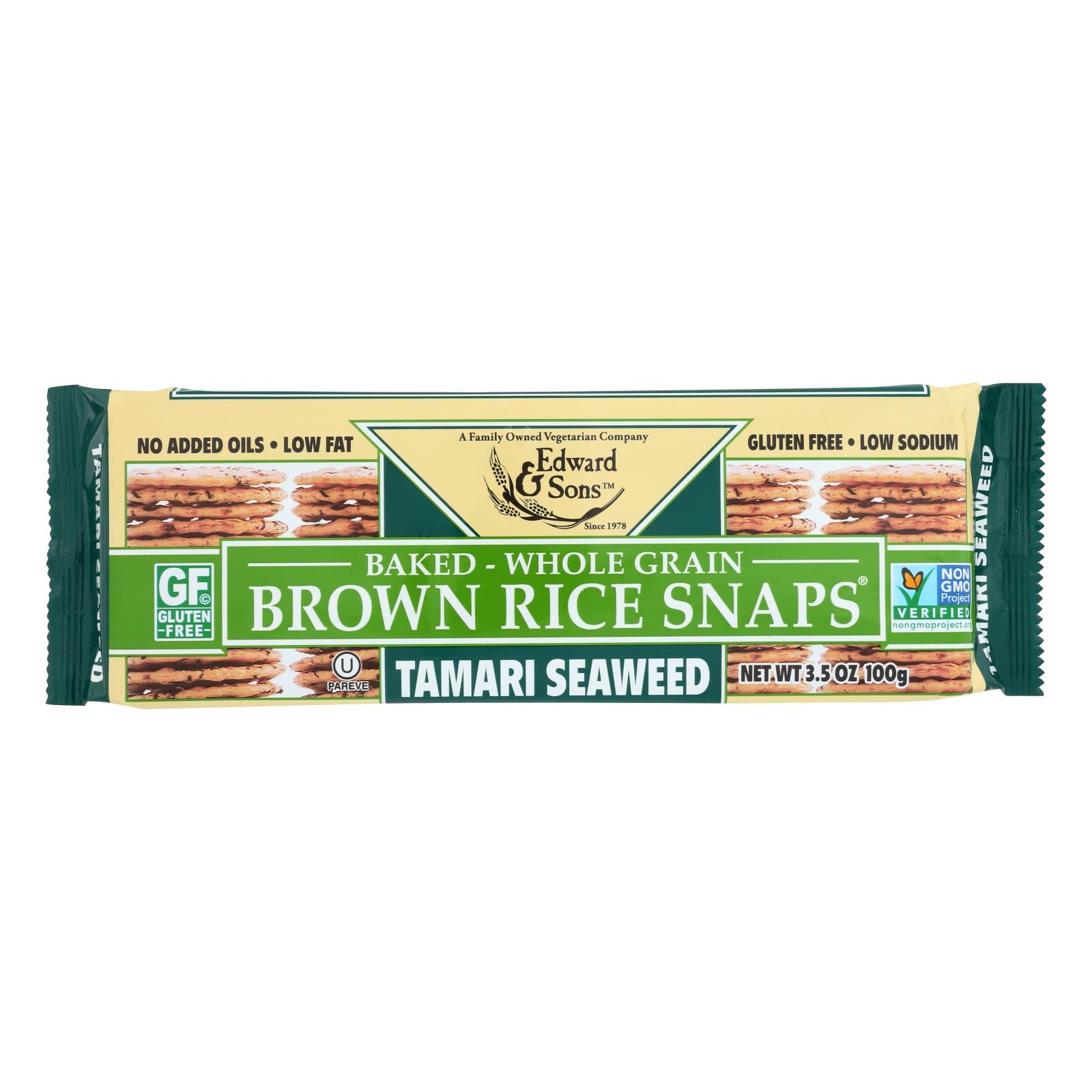 Edward & Sons, Edward and Sons Brown Rice Snaps - Tamari Seaweed - Case of 12 - 3.5 oz. (Pack of 12)