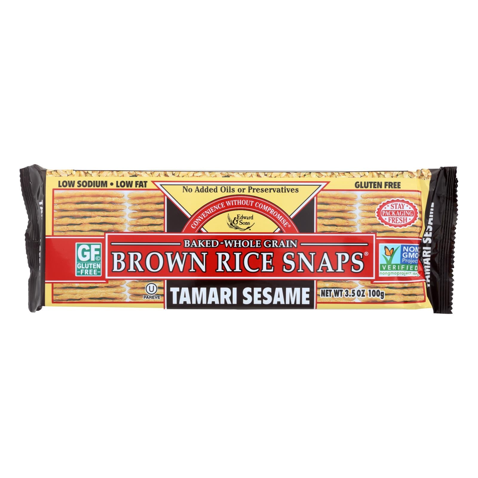 Edward & Sons, Edward and Sons Brown Rice Snaps - Tamari Sesame - Case of 12 - 3.5 oz. (Pack of 12)