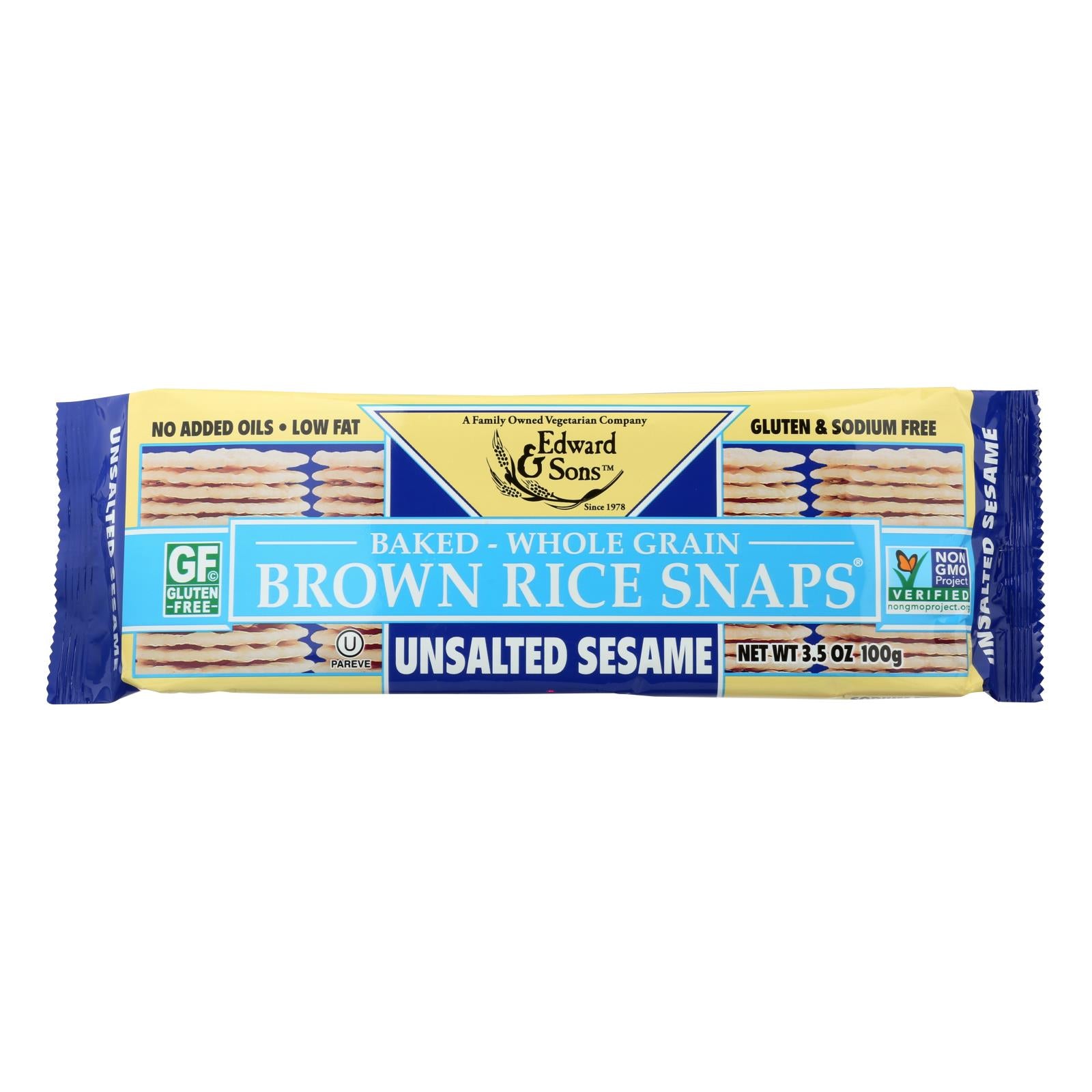 Edward & Sons, Edward and Sons Brown Rice Snaps - Unsalted Sesame - Case of 12 - 3.5 oz. (Pack of 12)