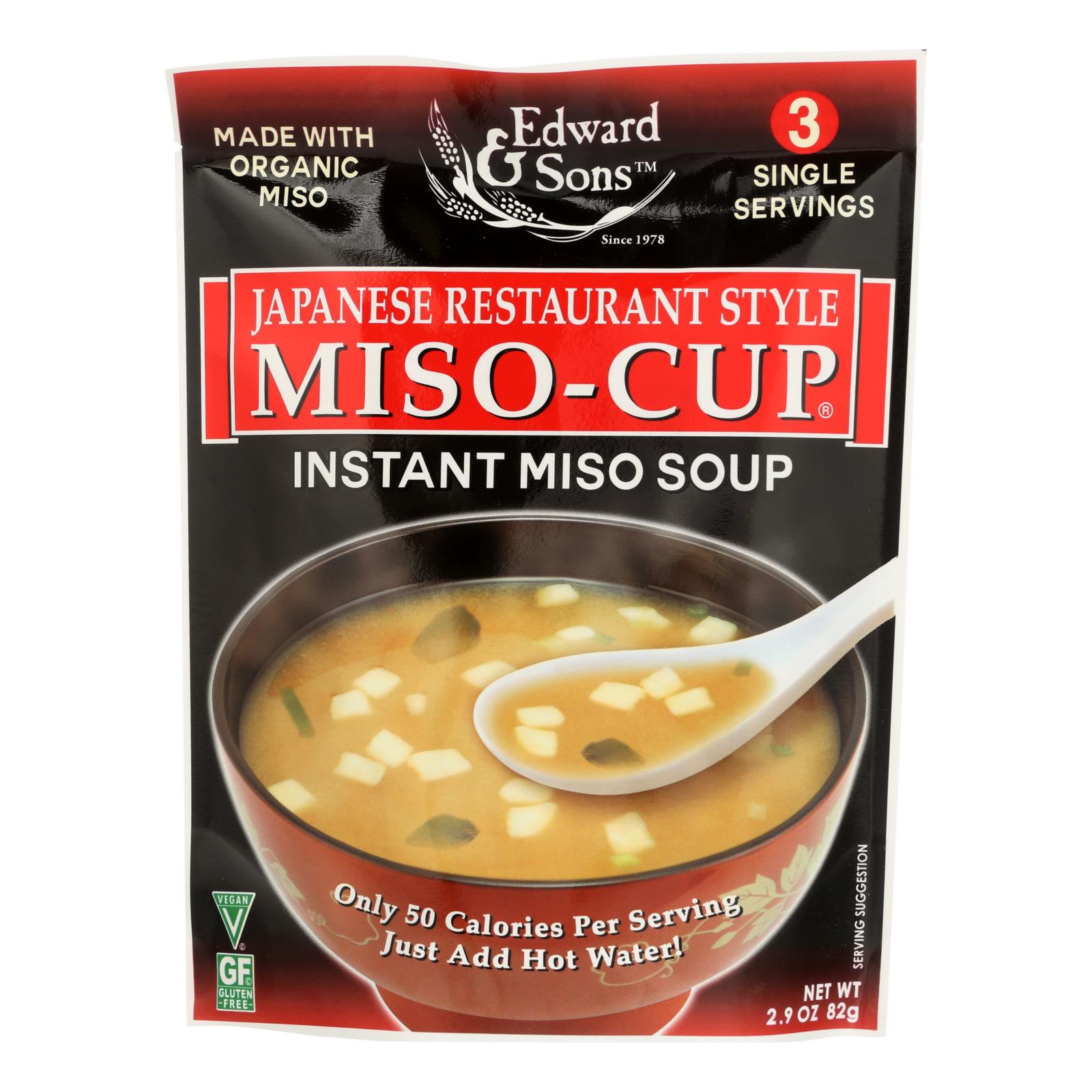 Edward & Sons, Edward and Sons Miso Cup Soup - Japanese Restaurant Style - Case of 6 - 2.9 oz. (Pack of 6)