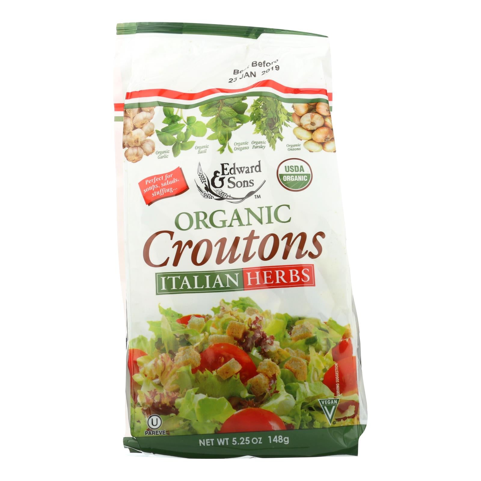 Edward & Sons, Edward and Sons Organic Croutons - Italian Herbs - Case of 6 - 5.25 oz. (Pack of 6)