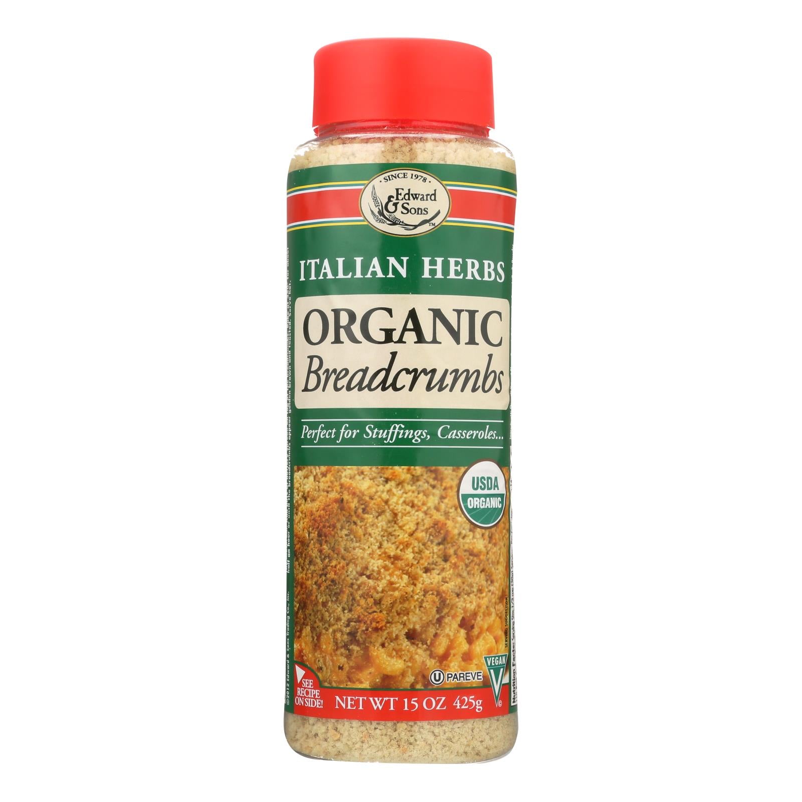 Edward & Sons, Edward and Sons Organic Italian Herb Breadcrumbs - Case of 6 - 15 oz. (Pack of 6)