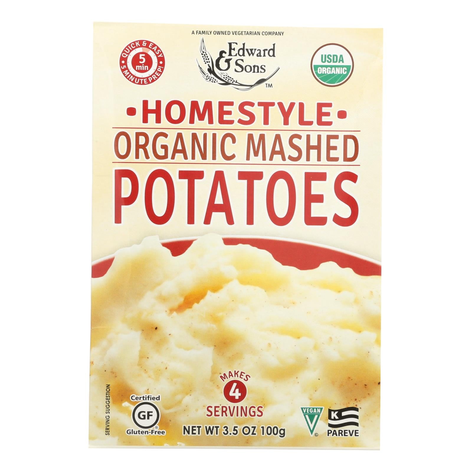 Edward & Sons, Edward and Sons Organic Mashed Potatoes - Home Style - Case of 6 - 3.5 oz. (Pack of 6)