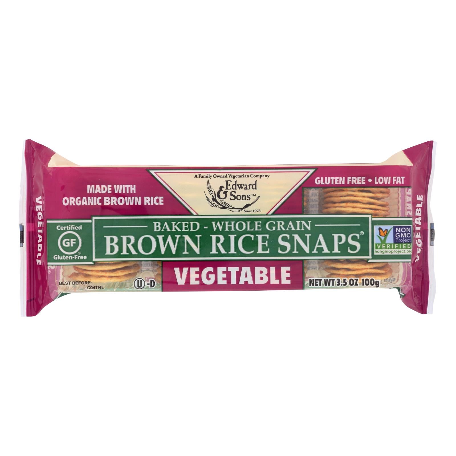 Edward & Sons, Edward and Sons Organic Vegetable Brown Rice Snaps - Case of 12 - 3.5 oz. (Pack of 12)