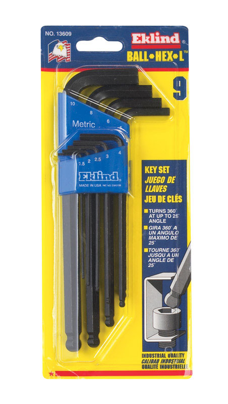 EKLIND TOOL CO, Eklind Ball-Hex-L Metric Long Arm Ball End Hex L-Key Set 9 pc