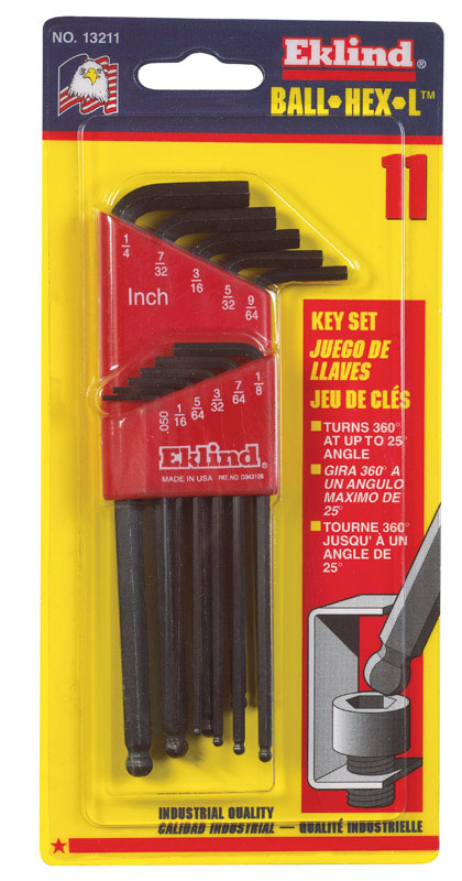 EKLIND TOOL CO, Eklind Ball-Hex-L SAE Long Arm Ball End Hex L-Key Set 11 pc