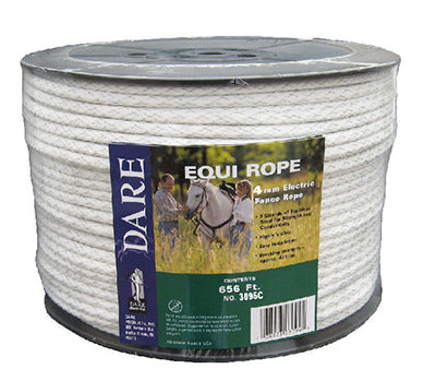 Dare Products Inc, Electric Fence Rope, White, Polyethylene With Stainless Steel Wire, 5/64-In. x 656-Ft.