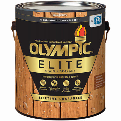 Olympic/Ppg Architectural Fin, Elite Woodland Oil Stain & Sealant, Exterior, Kona Brown, 1-Gallon