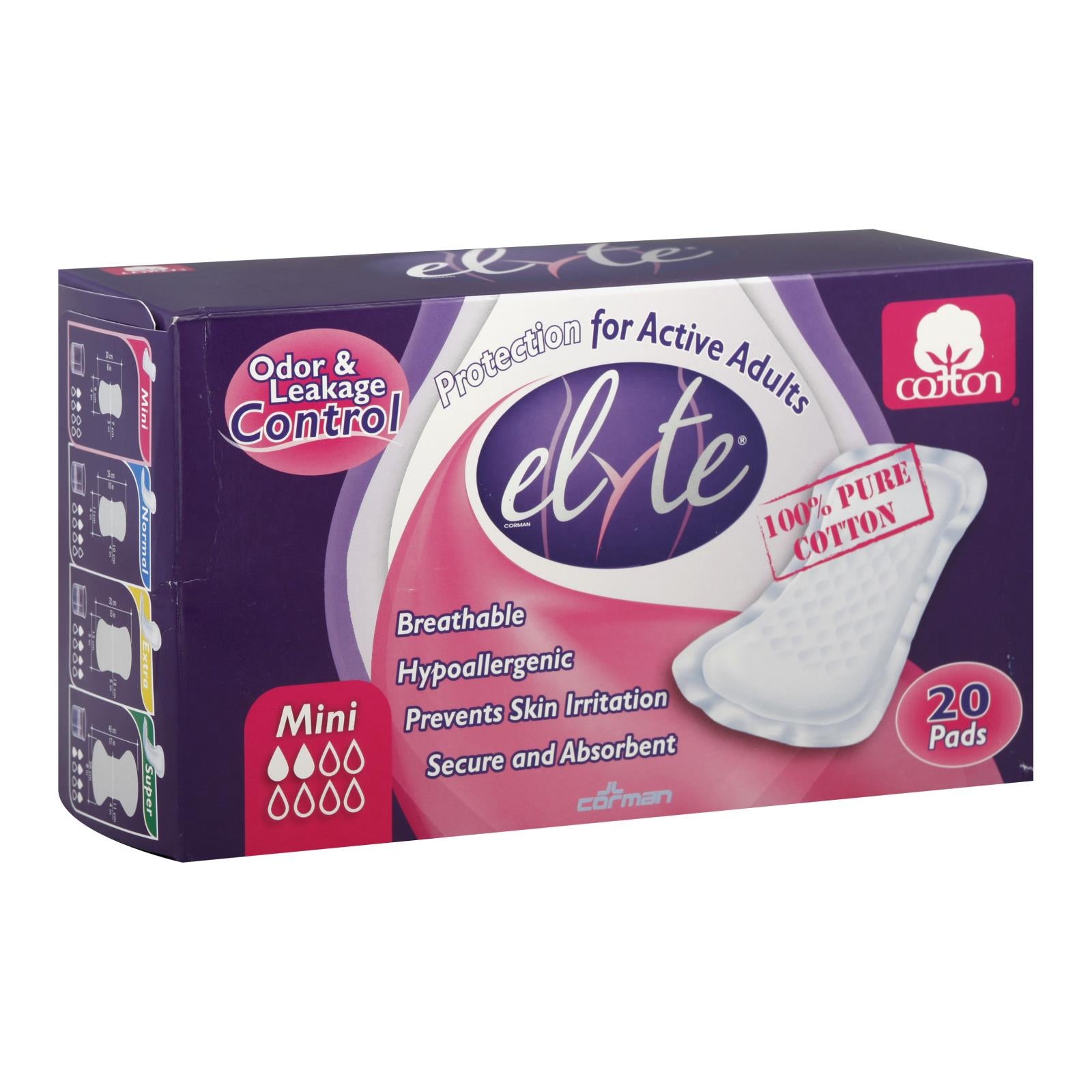 Elyte, Elyte Light Cotton Incontinence Pads - Mini - 4 in x 8 in - 20 Pack