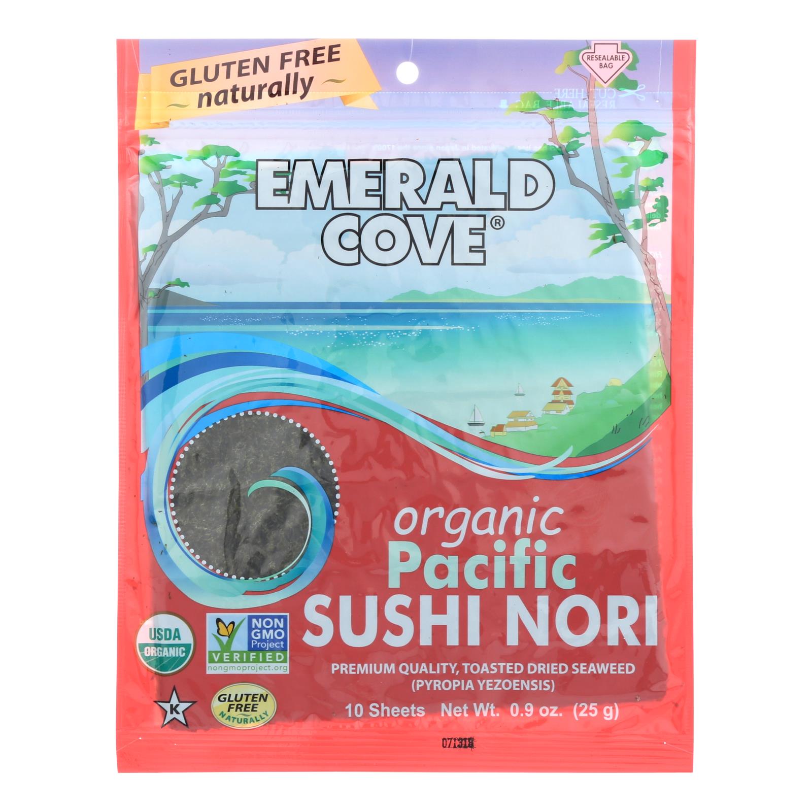 Emerald Cove, Emerald Cove Organic Pacific Sushi Nori - Toasted - Silver Grade - 10 Sheets - Case of 6 (Pack of 6)