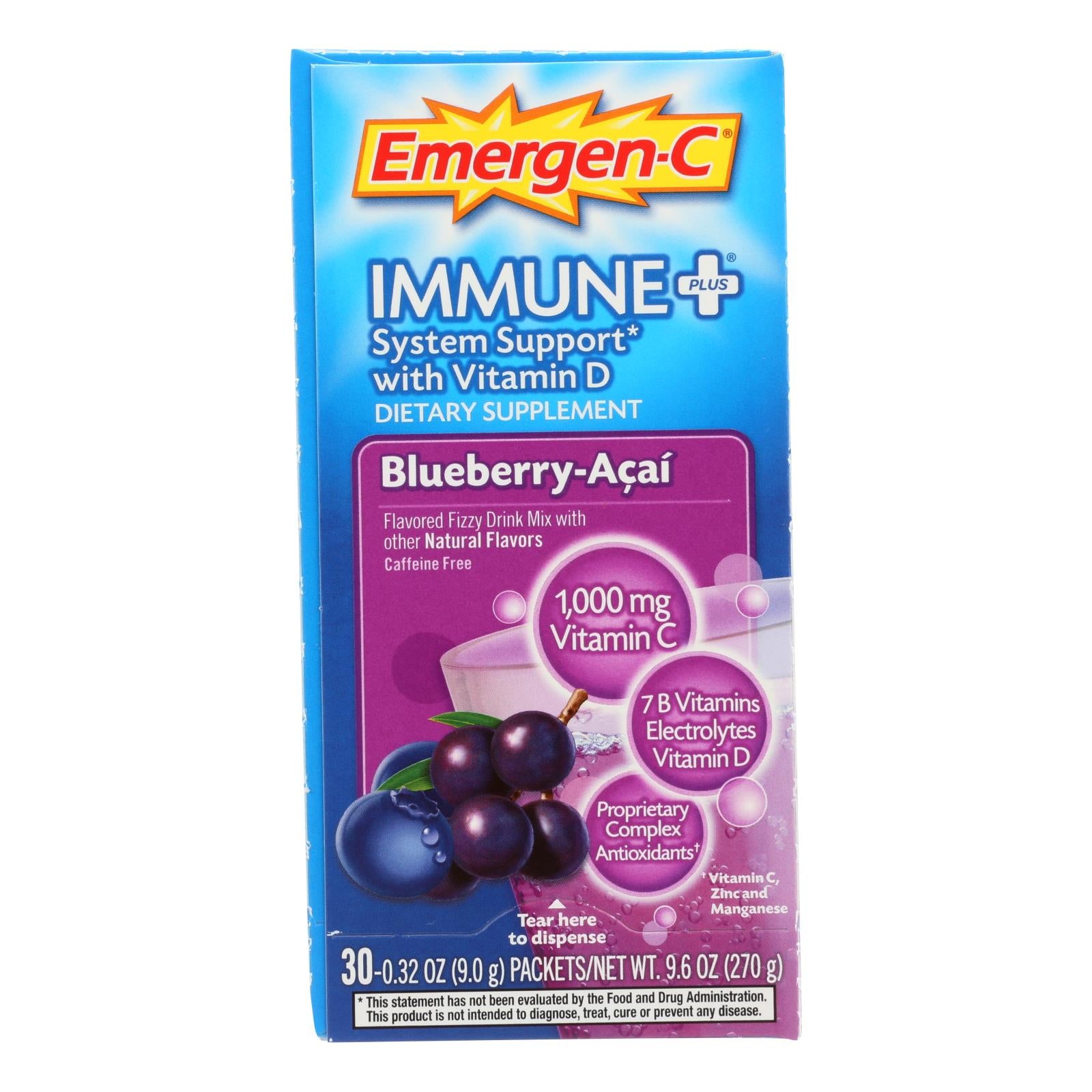 Emergen-C, Emergen-C Immune + D System Support Dietary Supplement - Blueberry Acai - 30 PKT