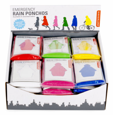 Kikkerland Design, Emergency Rain Poncho, Assorted Colors (Pack of 24)