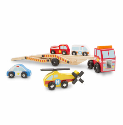 Melissa & Doug, Emergency Vehicle Carrier Wooden Play Set