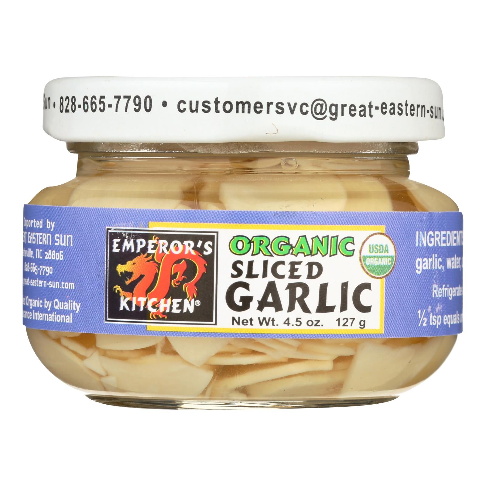 Emperor'S Kitchen, Emperor's Kitchen Organic Sliced Garlic  - Case of 12 - 4.5 OZ (Pack of 12)