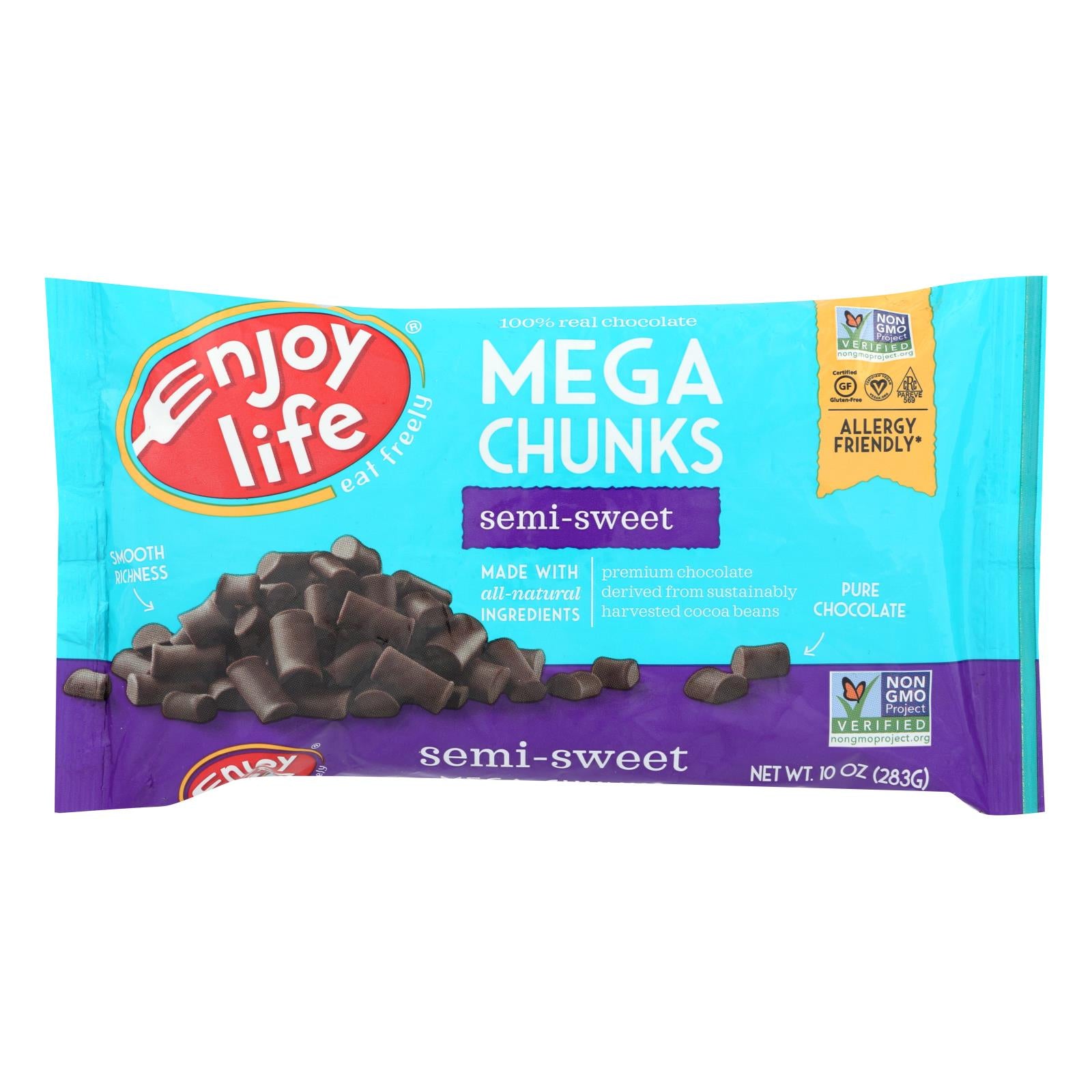 ENJOY LIFE, Enjoy Life - Baking Chocolate - Mega Chunks - Semi-Sweet - 10 oz - case of 12 (Pack of 12)