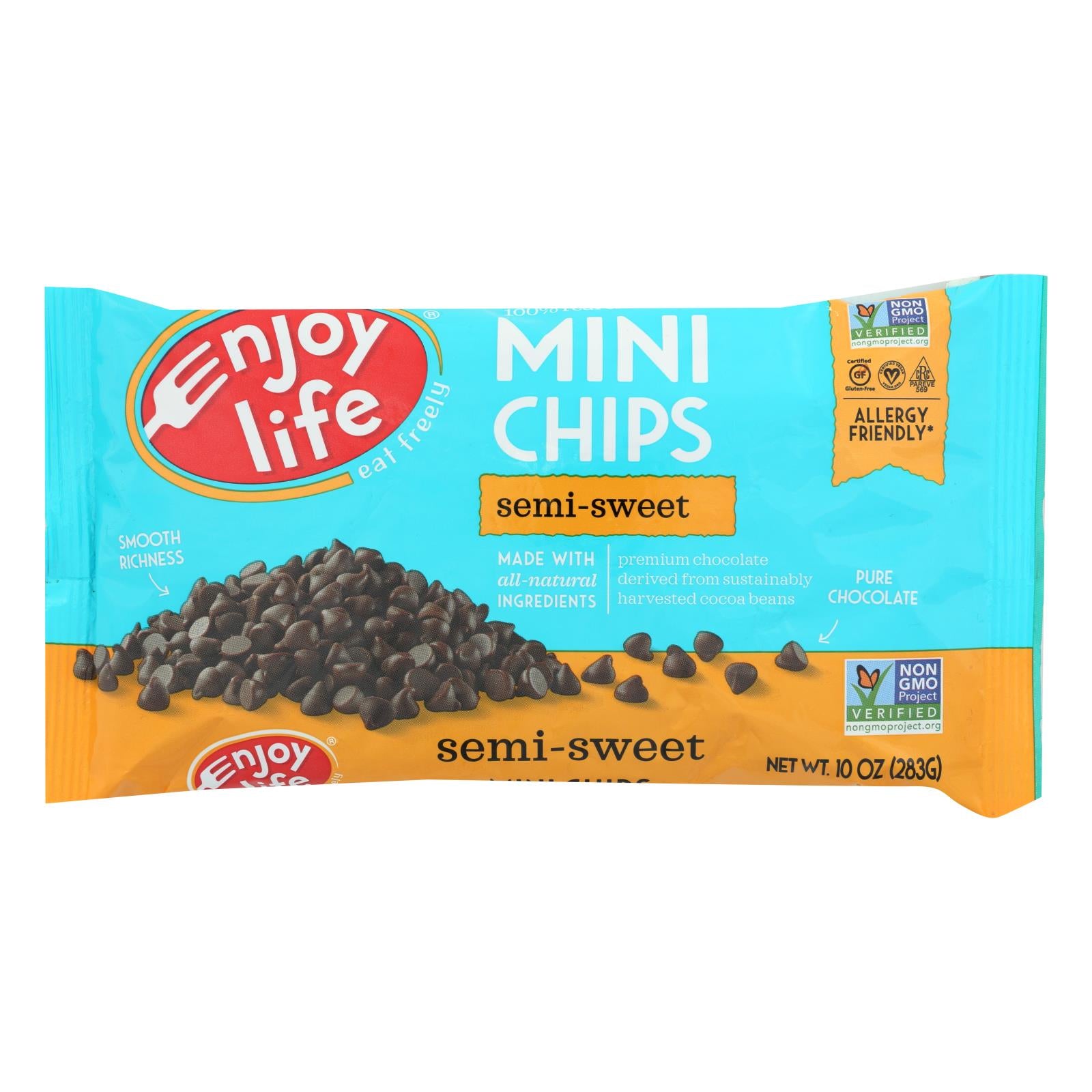 ENJOY LIFE, Enjoy Life - Baking Chocolate - Mini Chips - Semi-Sweet - Gluten Free - 10 oz - case of 12 (Pack of 12)