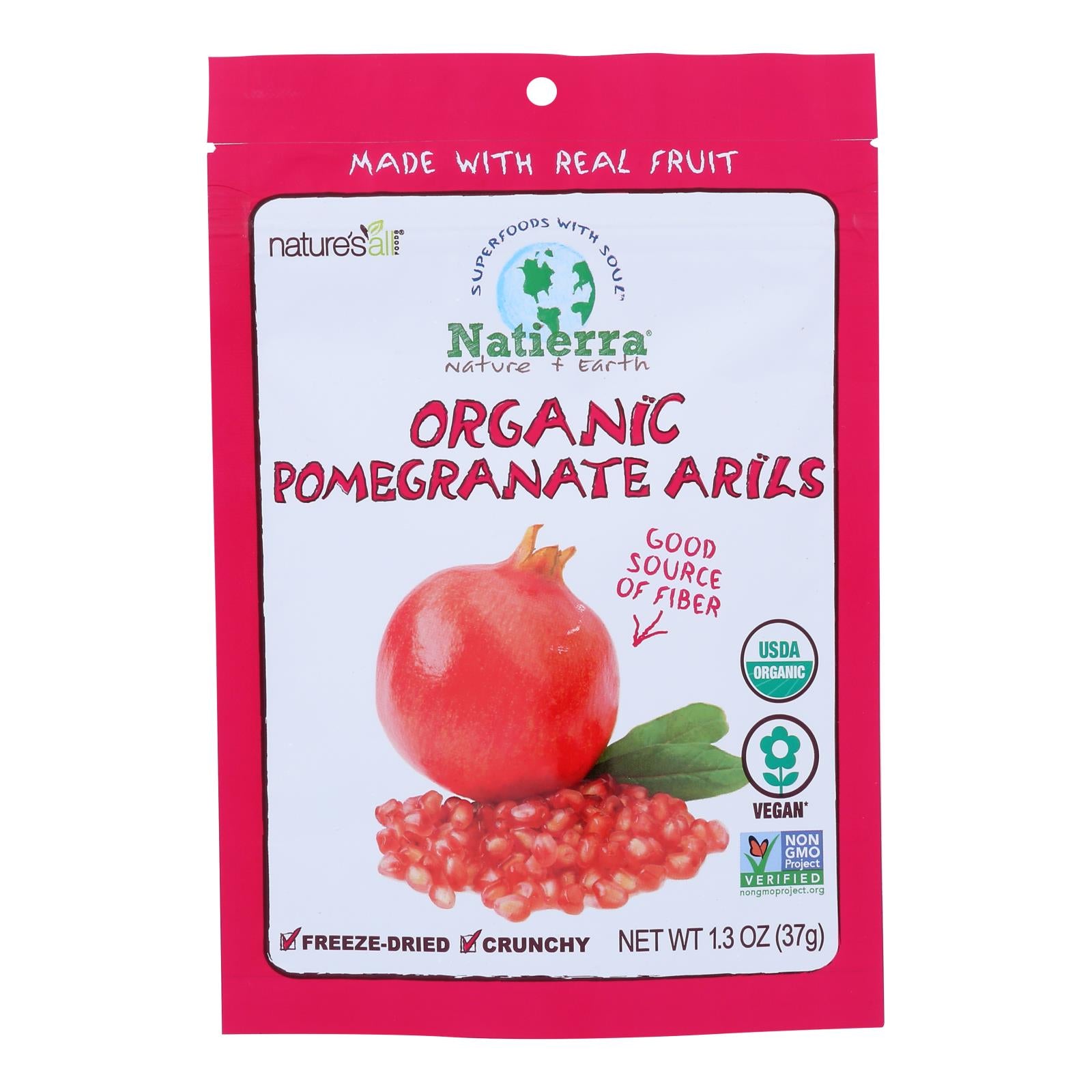 Natierra, Enjoy Natierra Freeze Dried Pomegranate Arils - Case of 12 - 1.3 OZ (Pack of 12)