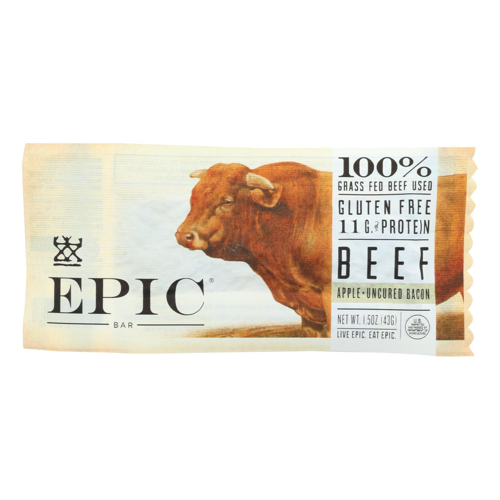 Epic, Epic - Bar - Beef - Apple - Uncured Bacon - Case of 12 - 1.5 oz (Pack of 12)