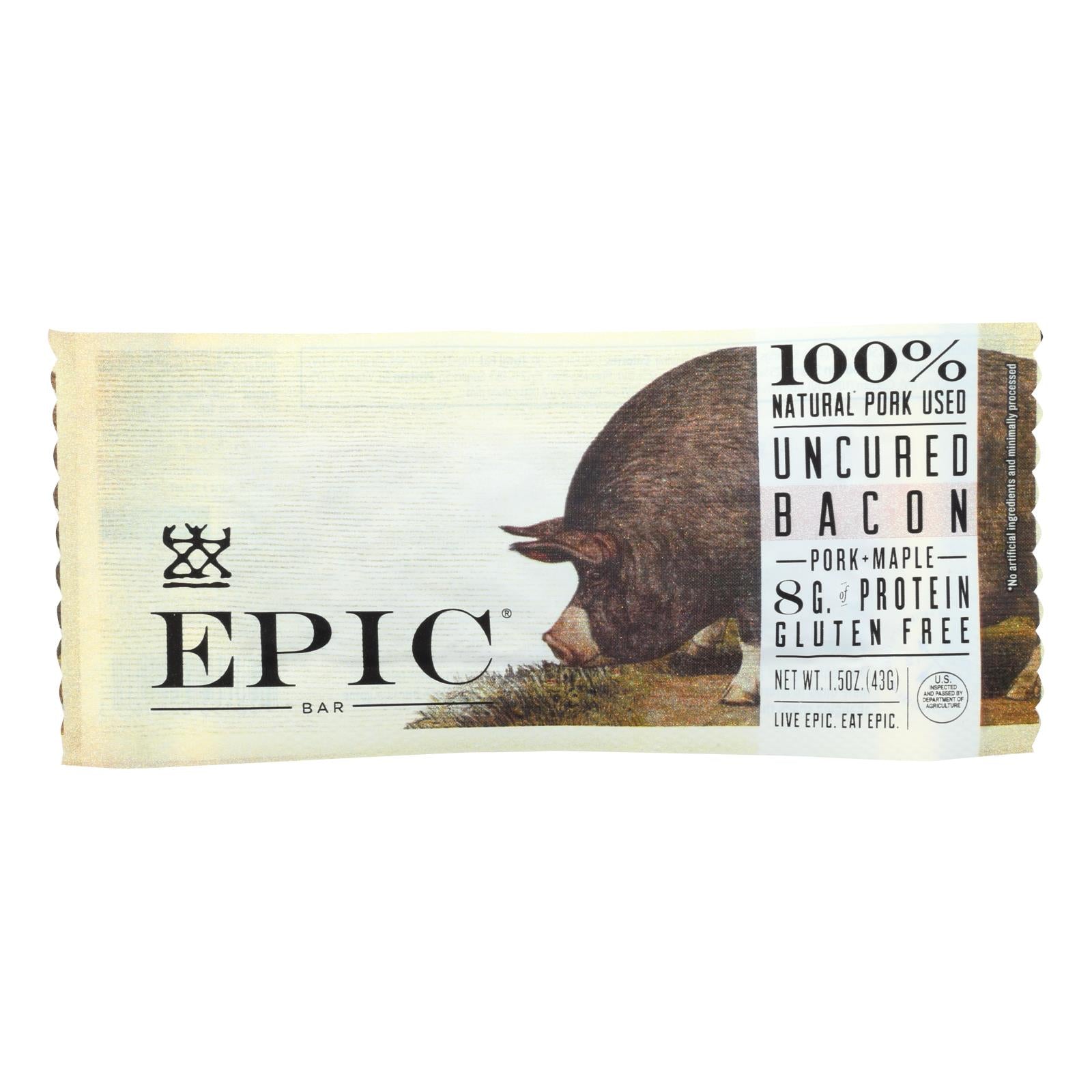 Epic, Epic - Bar - Pork - Maple - Uncured Bacon - Case of 12 - 1.5 oz (Pack of 12)