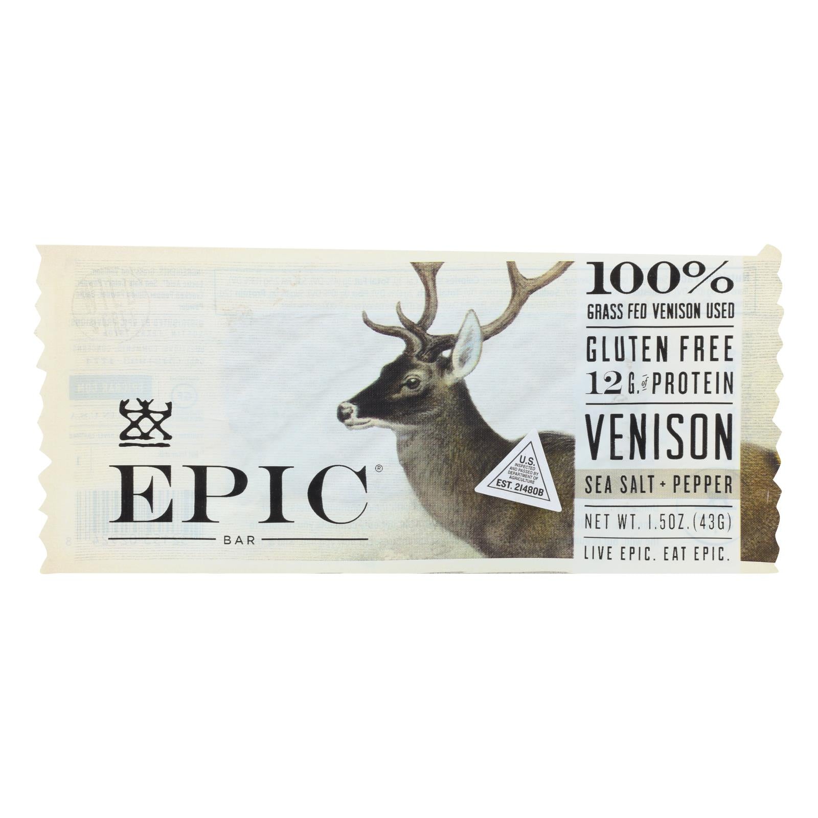 Epic, Epic - Bar - Venison - Sea Salt - Pepper - Case of 12 - 1.5 oz (Pack of 12)