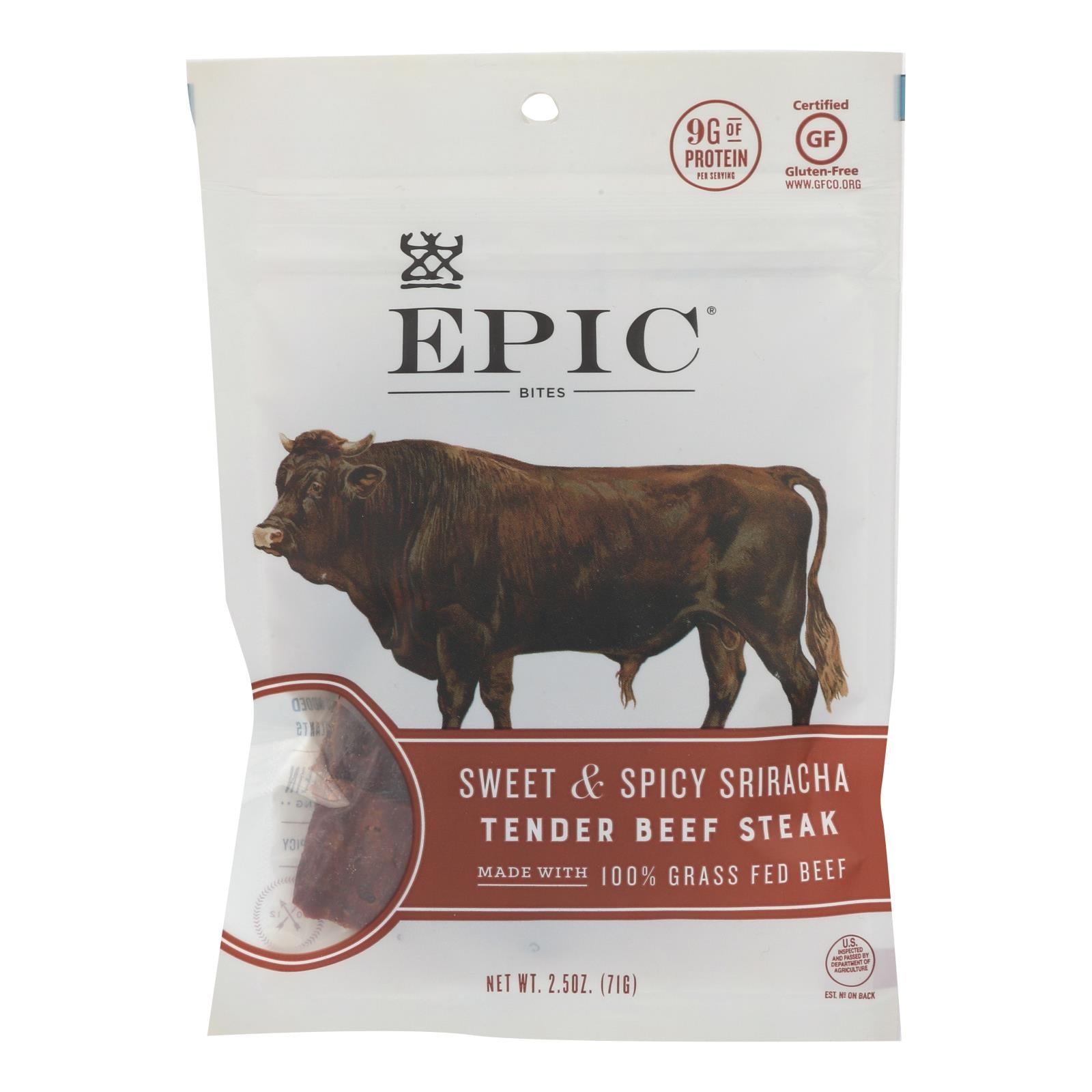 Epic, Epic - Jerky Bites - Sweet and Spicy Sriracha Tender Beef Steak - Case of 8 - 2.5 oz. (Pack of 8)