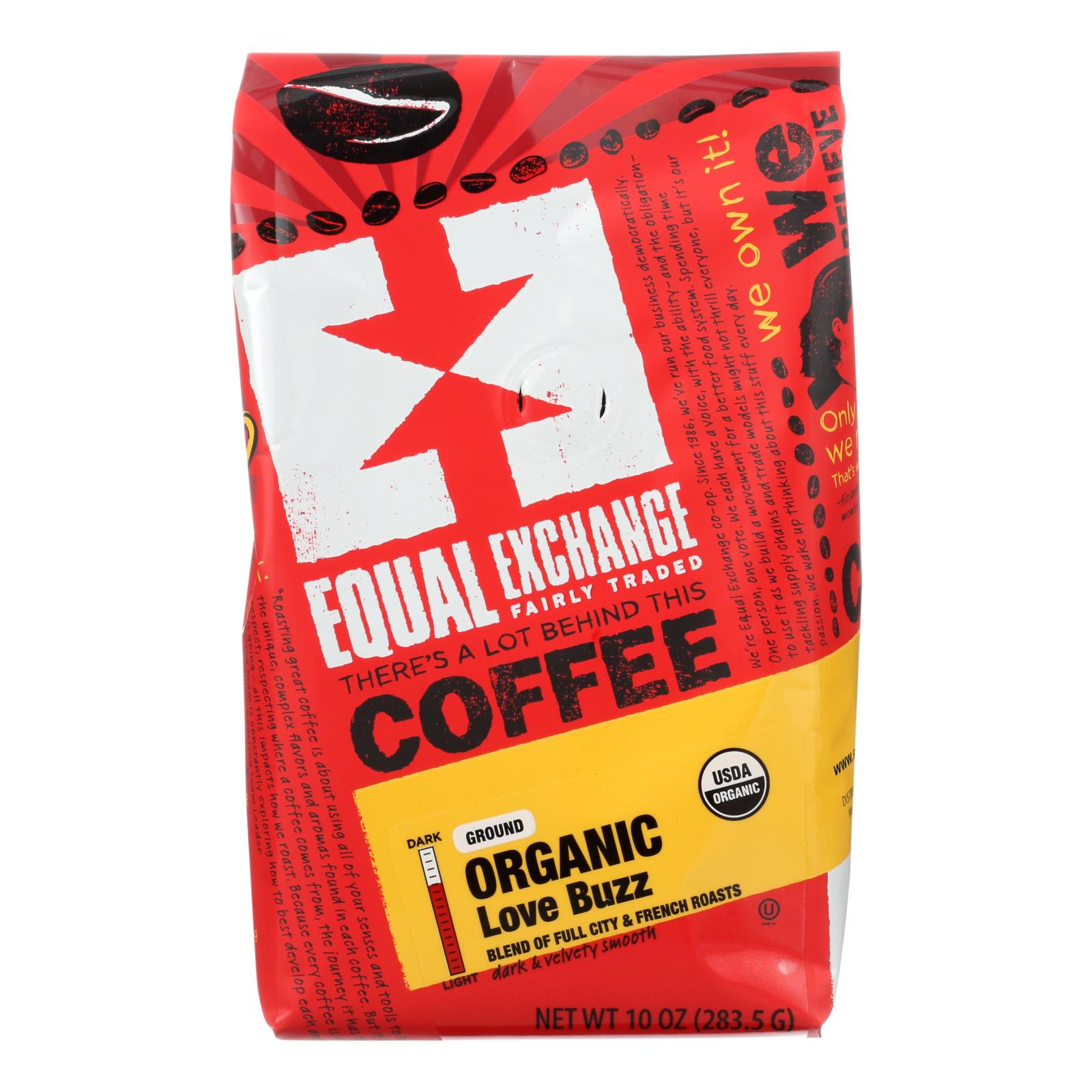 Equal Exchange, Equal Exchange Authentic Fair Trade Small Farmer Coffee, Love Buzz  - Case of 6 - 12 OZ (Pack of 6)